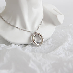 Simple Office Circle Ring Silver Necklace