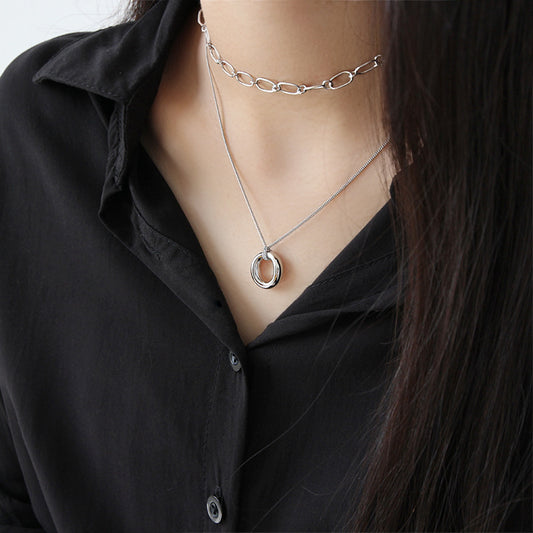 Simple Office Circle Ring Silver Necklace