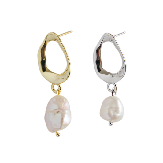 Office Unique Natural Pearl Silver Dangling Earrings