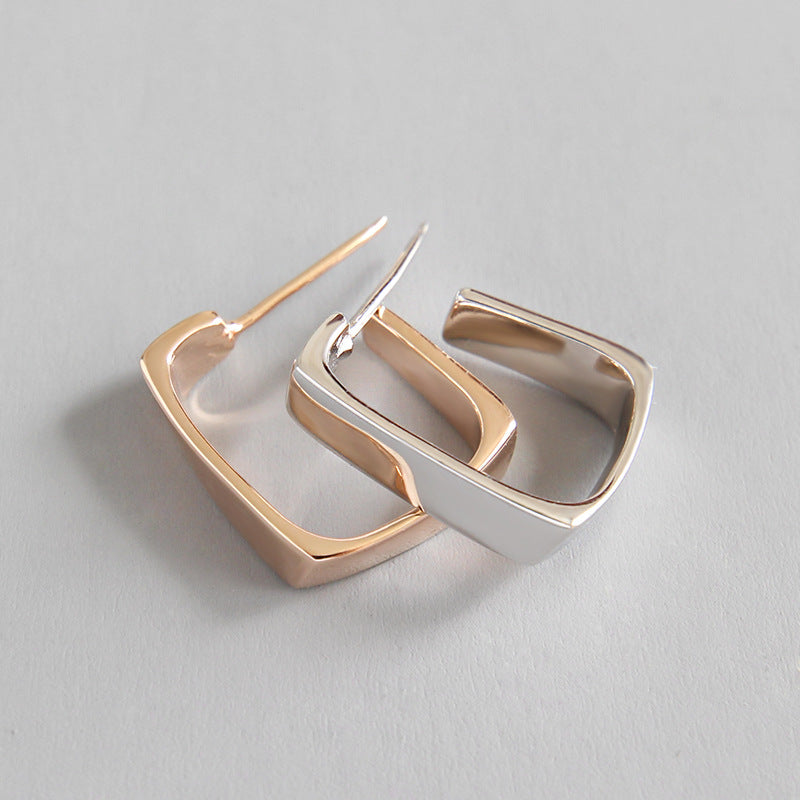 Classic Rectangle Silver Hoop Earrings