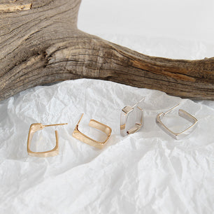 Classic Rectangle Silver Hoop Earrings