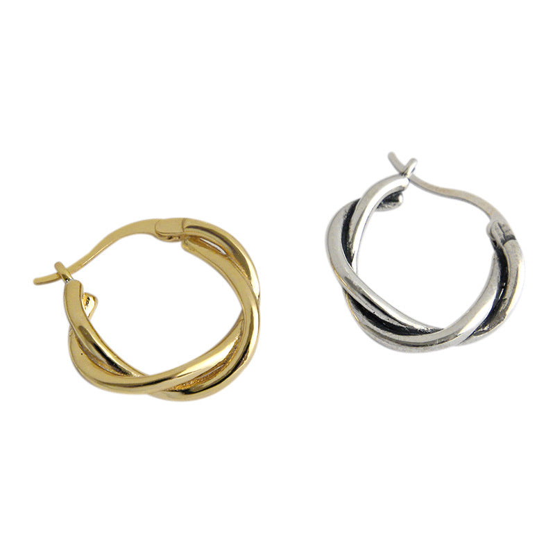 Party Simple Twisted Circle Silver Hoop Earrings