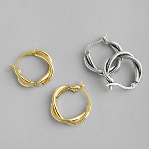 Party Simple Twisted Circle Silver Hoop Earrings