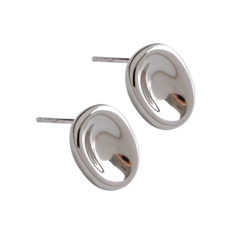 Simple Geometry Ellipse Silver Studs Earrings