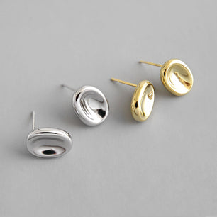 Simple Geometry Ellipse Silver Studs Earrings