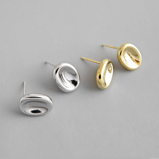 Simple Geometry Ellipse Silver Studs Earrings