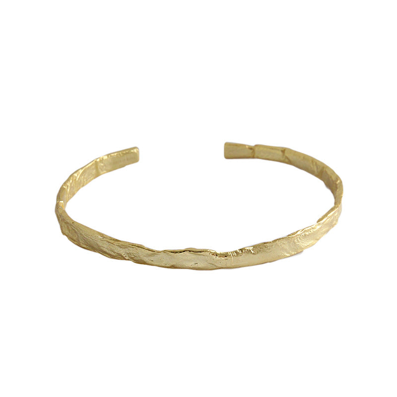 Simple Concave Convex Round Silver Open Bangle