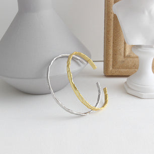 Simple Concave Convex Round Silver Open Bangle