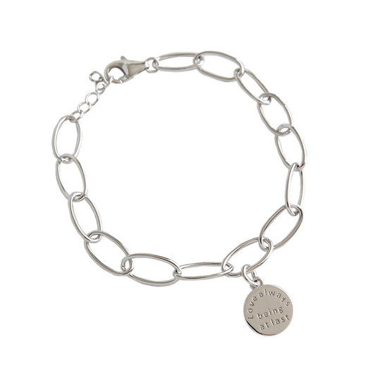 Simple Letters Tag Silver Hollow Chain Bracelet