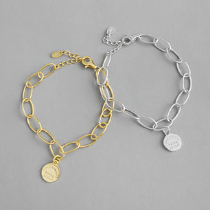 Simple Letters Tag Silver Hollow Chain Bracelet