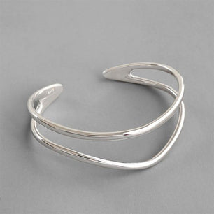 Simple Double Layler Silver Open Bangle