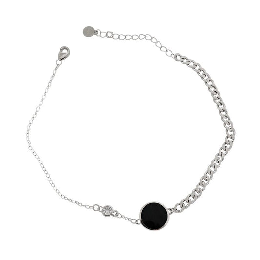 Black Round Chain CZ Silver Anklet