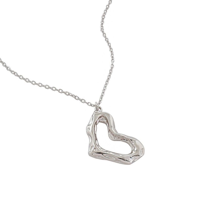 Irregular Hollow Heart Silver Necklace