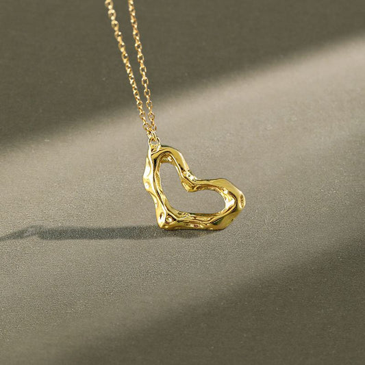 Irregular Hollow Heart Silver Necklace