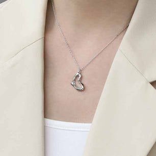 Irregular Hollow Heart Silver Necklace