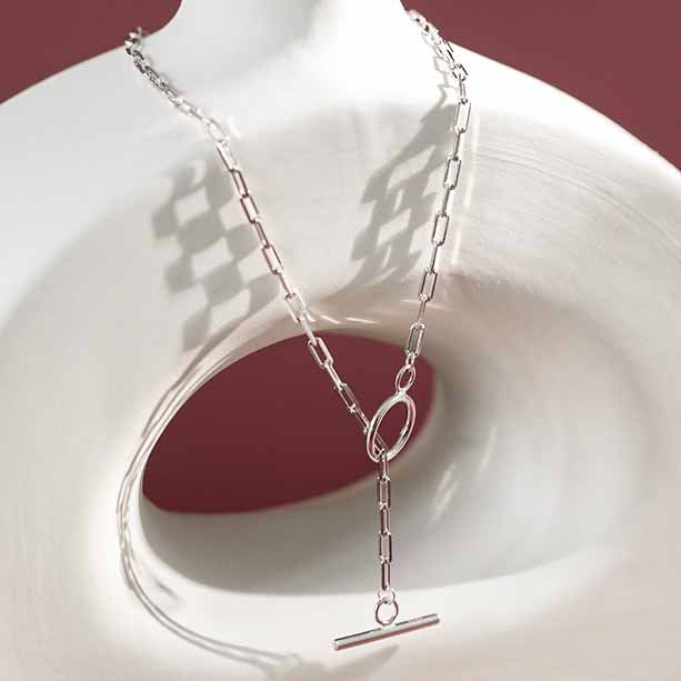 Simple TO Shape Chian Silver Choker Necklace