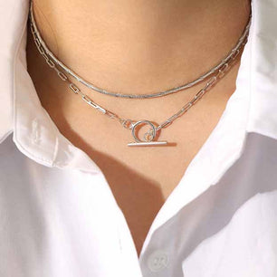 Simple TO Shape Chian Silver Choker Necklace