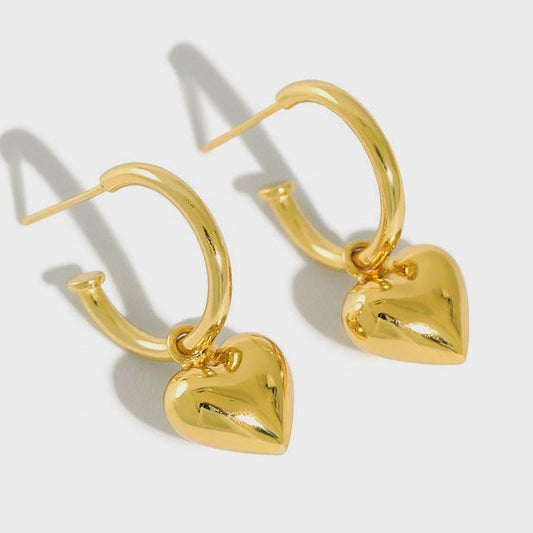 Girl 3D Heart Love Silver Hoop Earrings