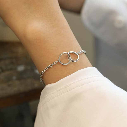 Party Double Circles Silver Chain Bracelet