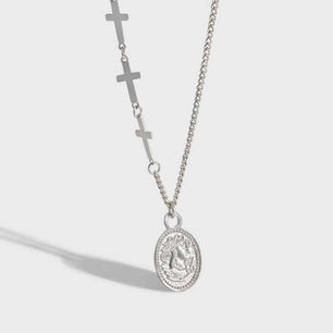 Gift Oval Tag Cross Chain Silver Necklace