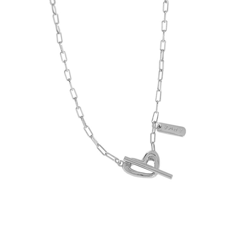 Women Irregular Hollow Heart LOVE Letter Silver Necklace