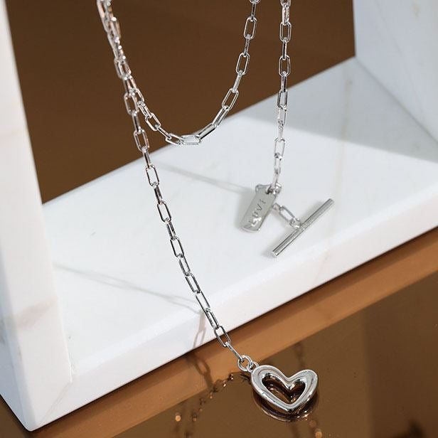 Women Irregular Hollow Heart LOVE Letter Silver Necklace