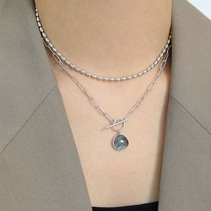 Fashion OT Shape Natural Anemousite Silver Necklace