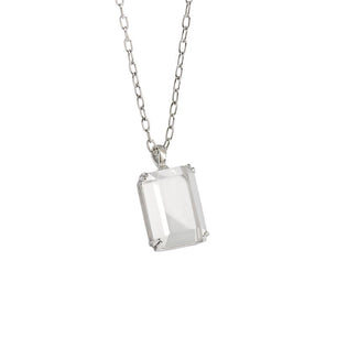 Simple Geometric Square Golden Sandstone White Crystal Silver Necklace