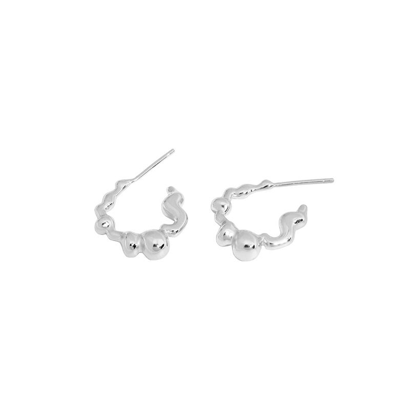 Geometry Irregular C Shape Silver Hoop Earrings