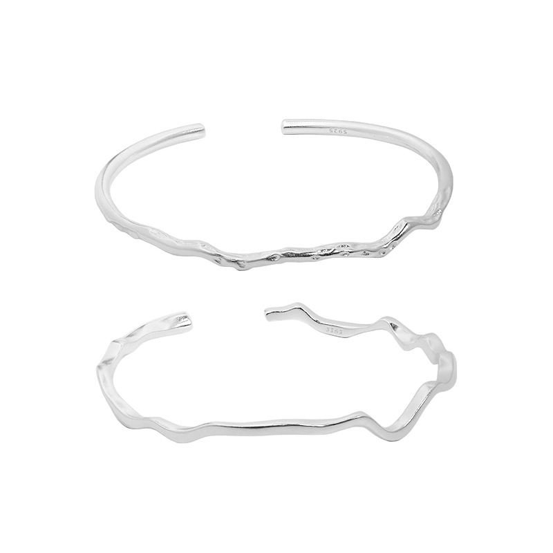 Simple Minimalism Irregular Silver Open Bangle