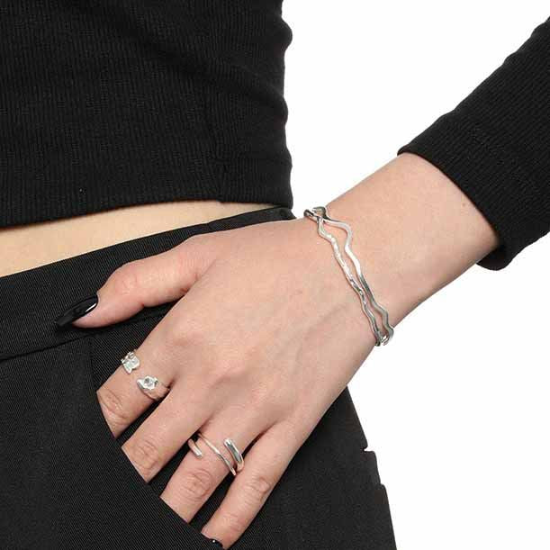 Simple Minimalism Irregular Silver Open Bangle