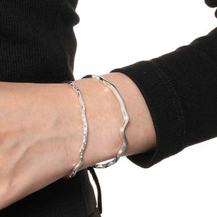 Simple Minimalism Irregular Silver Open Bangle