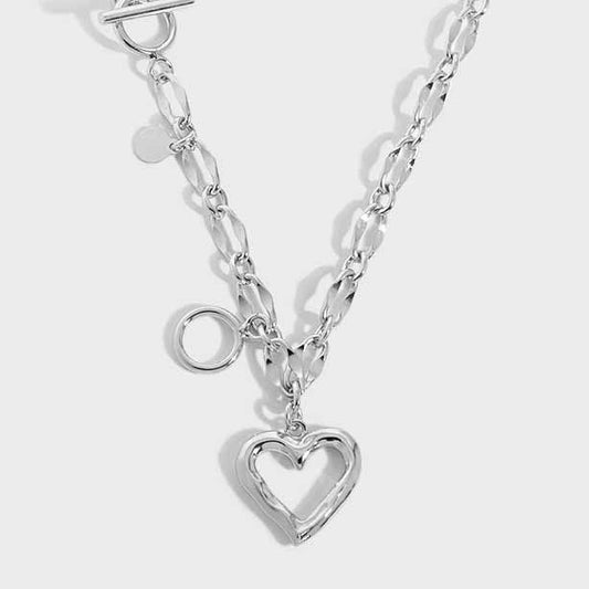 Women Hollow Heart Chain Silver Necklace