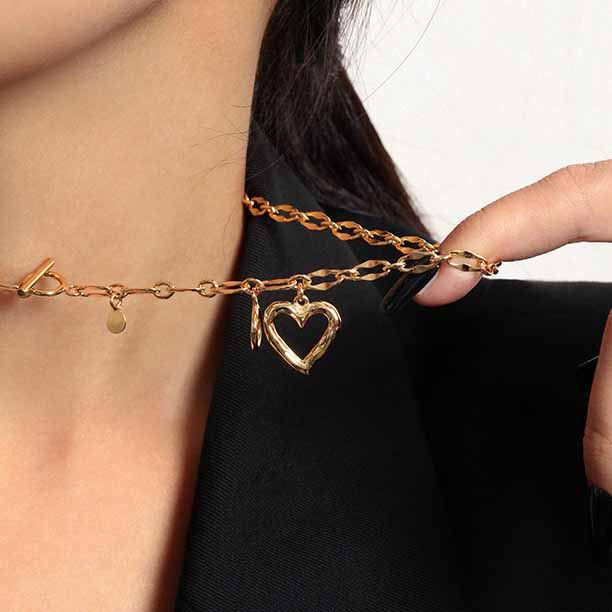 Women Hollow Heart Chain Silver Necklace