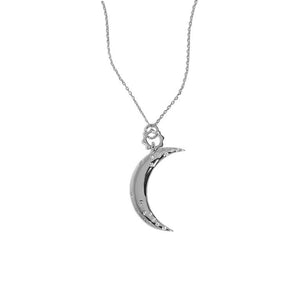 Women CZ Crescent Moon Silver Necklace