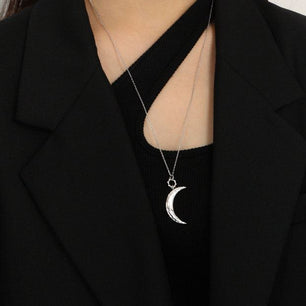 Women CZ Crescent Moon Silver Necklace