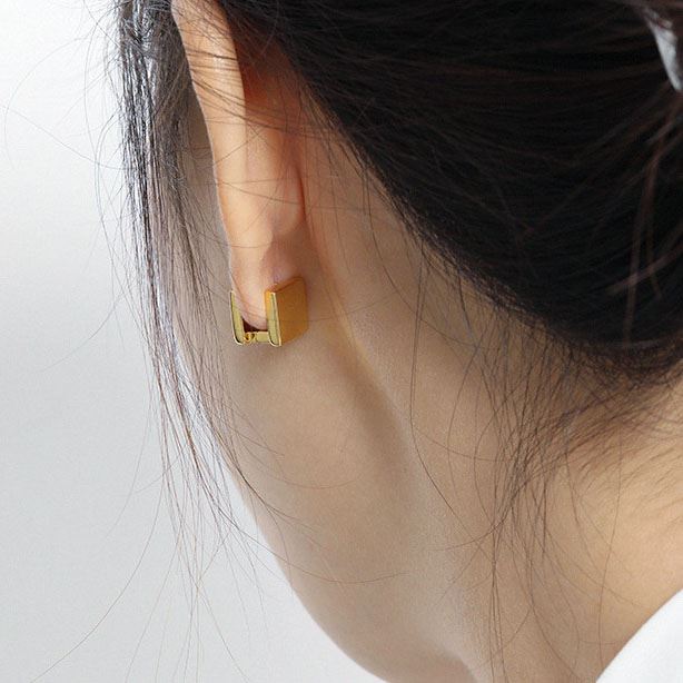 Geometry Gold Double Square Silver Hoop Earrings