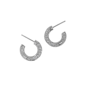 Women Irregular CZ C Shape Silver Hoop Earrings