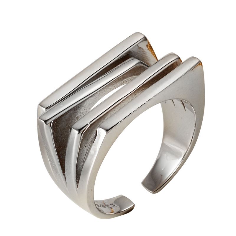 Simple Geometry Multi Layer Silver Ring