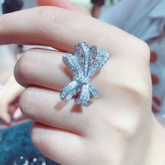 Beautiful CZ Bowknot Silver Ring