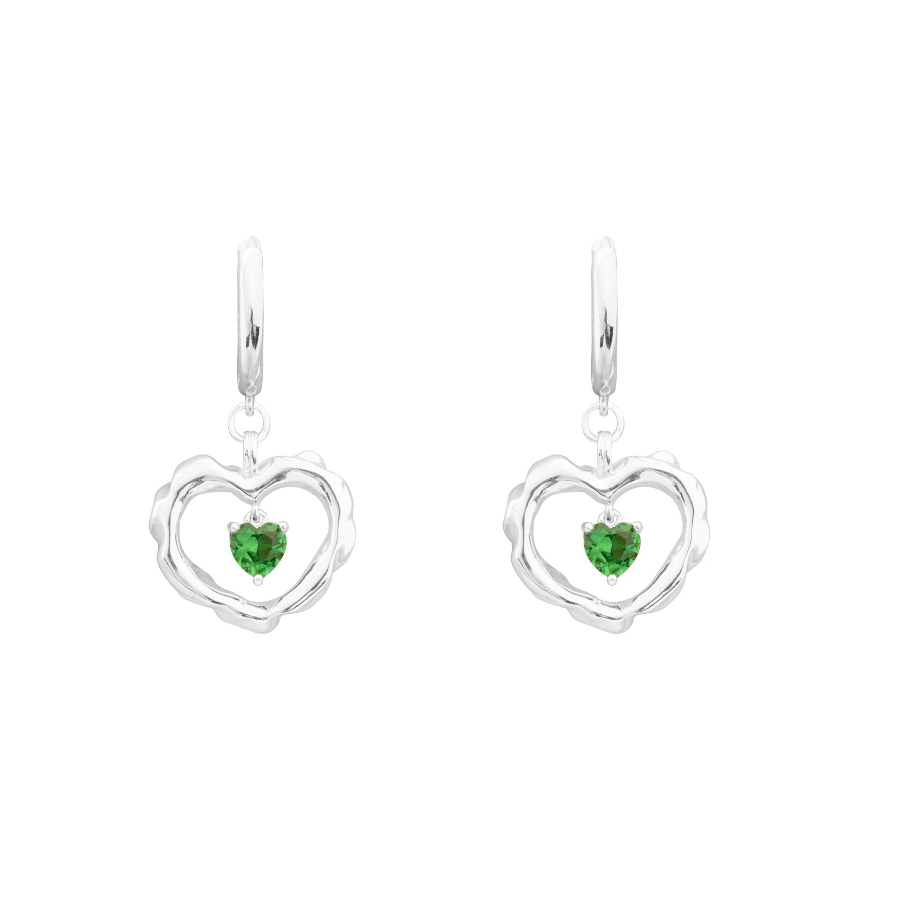 Fashion Hollow CZ Double Heart Silver Dangling Earrings