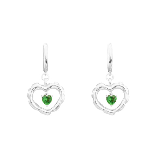 Fashion Hollow CZ Double Heart Silver Dangling Earrings