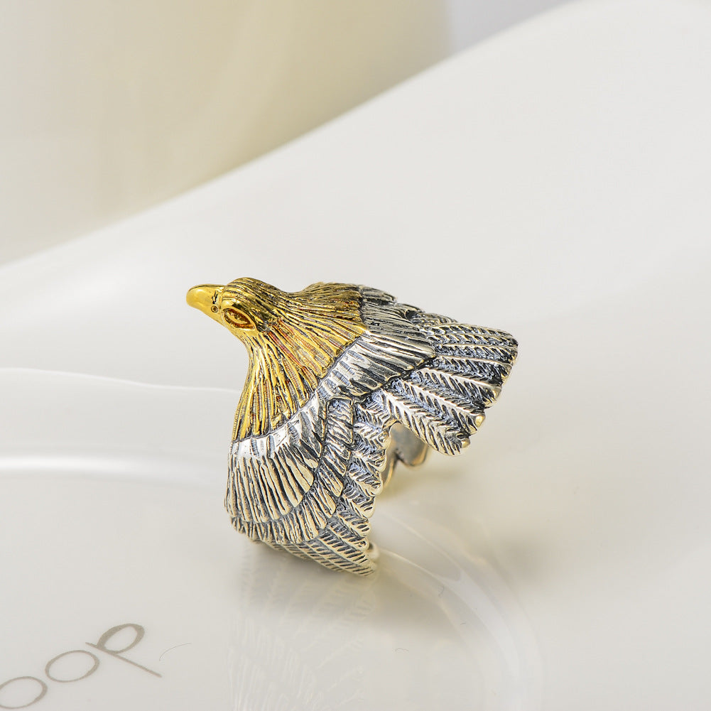 Yellow Golden Eagle Silver Ring