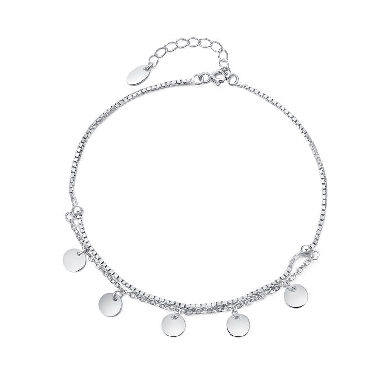 Fashion Dangle Silver Bean Silver Double Layer Foot Anklet