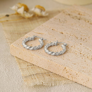 Simple Twisted Silver Hoop Earrings