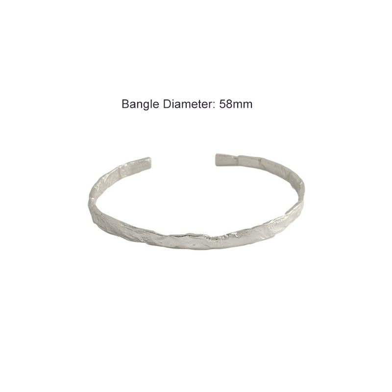 Simple Concave Convex Round Silver Open Bangle