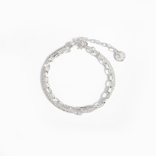 Fashion Double Layer Babysbreath Hollow Chain Silver Bracelet