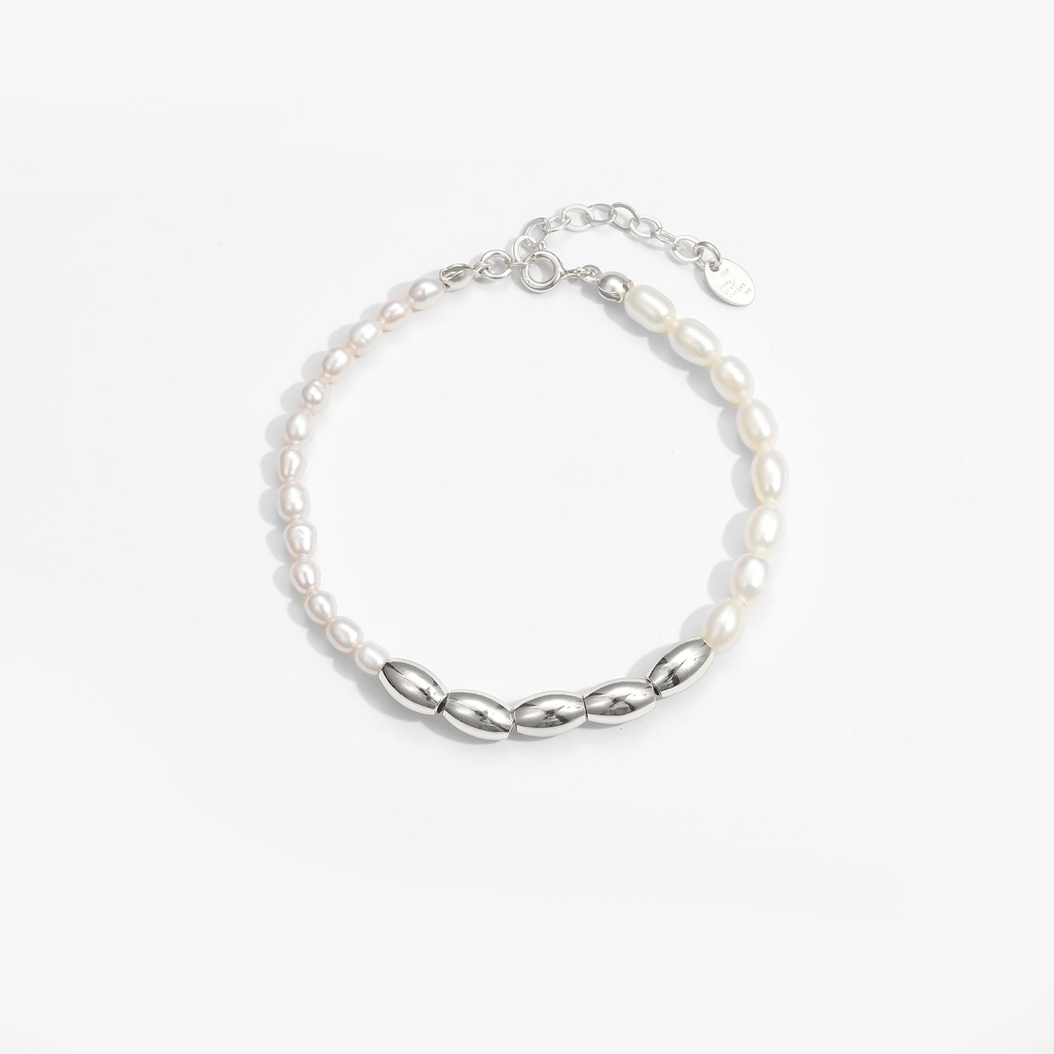 Asymmetry Oval Natural Pearls Beads Silver Bracelet