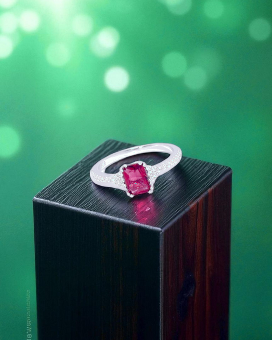 Ruby Square Stone Silver Ring