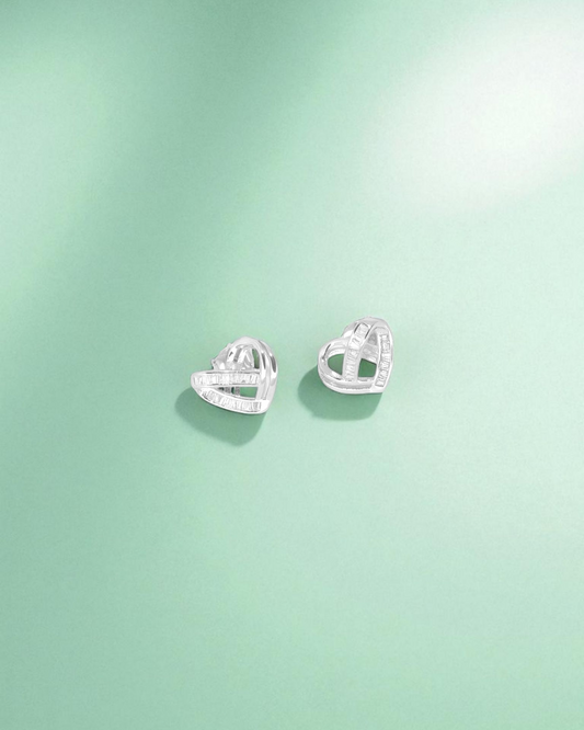 Abstract Heart Cage Silver Earrings